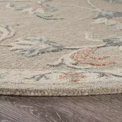 Round Gray Traditional Floral Area Rug, 4x4