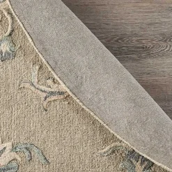Round Gray Traditional Floral Area Rug, 4x4