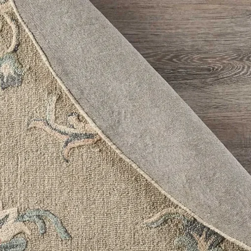 Round Gray Traditional Floral Area Rug, 4x4