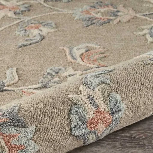 Round Gray Traditional Floral Area Rug, 4x4