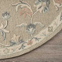 Round Gray Traditional Floral Area Rug, 4x4