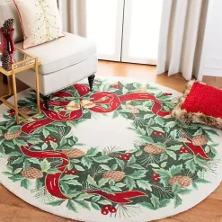 Round Ivory Vintage Poster Hooked Accent Rug