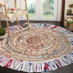 Round Multicolor Braided Jute Area Rug, 3x3
