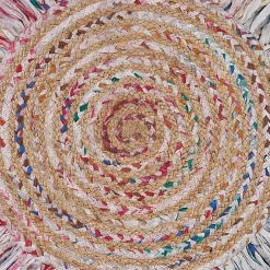 Round Multicolor Braided Jute Area Rug, 3x3