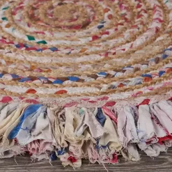 Round Multicolor Braided Jute Area Rug, 3x3