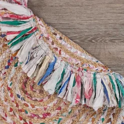 Round Multicolor Braided Jute Area Rug, 3x3