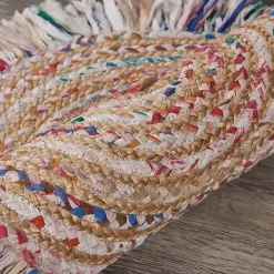 Round Multicolor Braided Jute Area Rug, 3x3