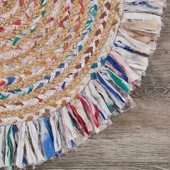 Round Multicolor Braided Jute Area Rug, 3x3