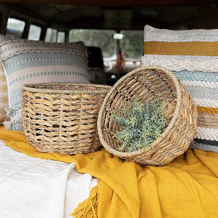 Round Natural Woven Hyacinth Baskets, Set of 2