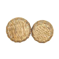 Round Natural Woven Hyacinth Baskets, Set of 2