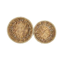 Round Natural Woven Hyacinth Baskets, Set of 2
