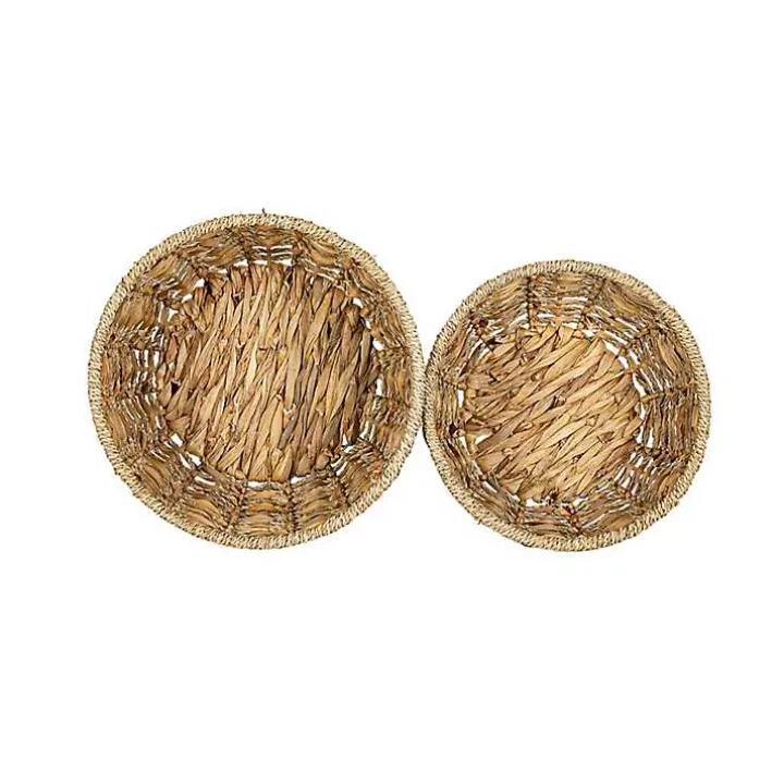 Round Natural Woven Hyacinth Baskets, Set of 2