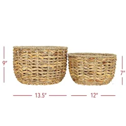 Round Natural Woven Hyacinth Baskets, Set of 2