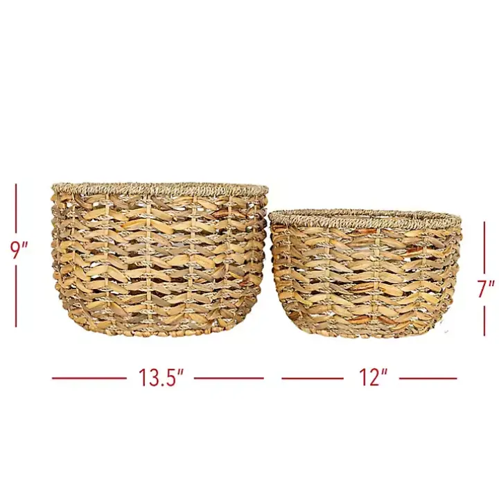 Round Natural Woven Hyacinth Baskets, Set of 2
