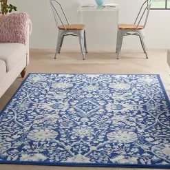 Royal Blue Floral Motif Area Rug, 5x7