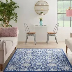 Royal Blue Floral Motif Area Rug, 5x7