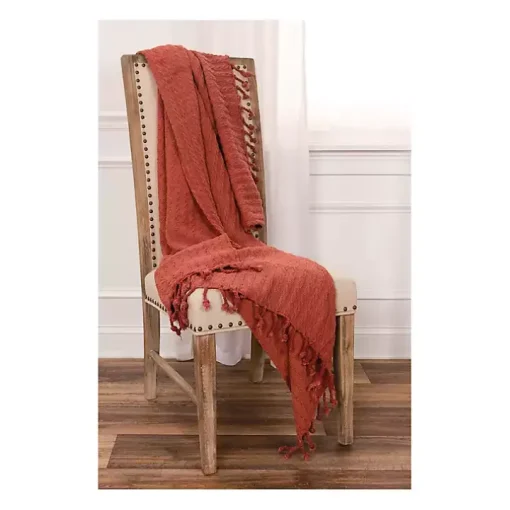 Rust Cable Knit Tassel Throw