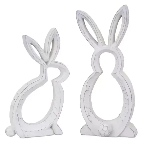 Rustic Bunny Outline Statues, Set of 2