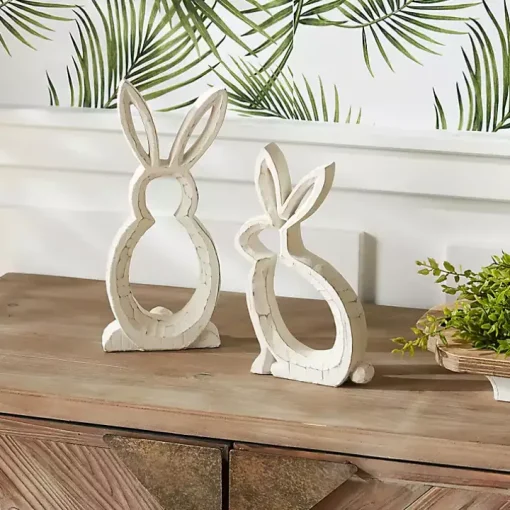 Rustic Bunny Outline Statues, Set of 2
