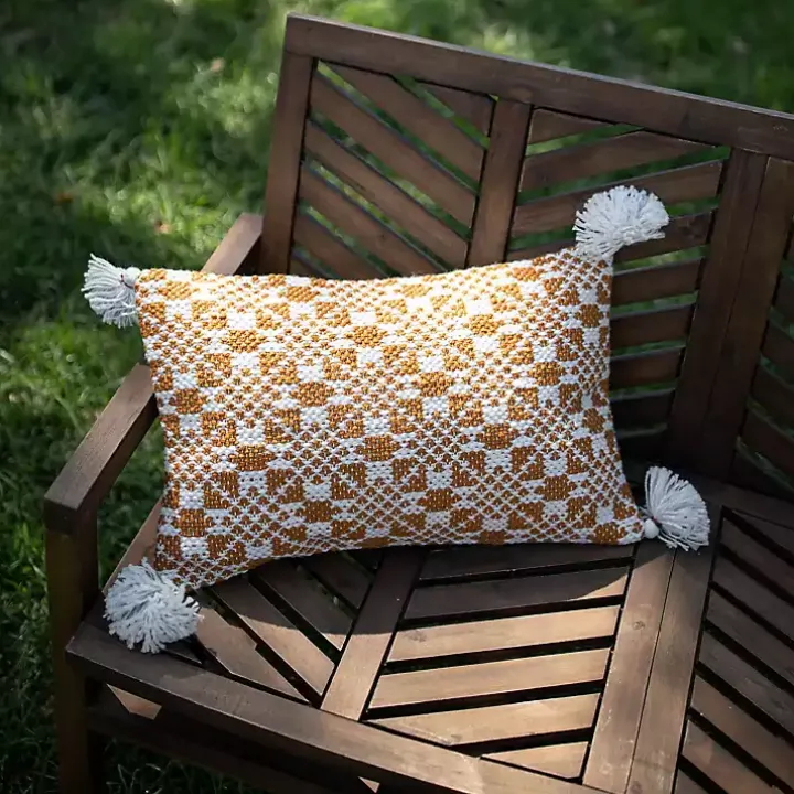 Rustic Cross Stitch Outdoor Lumbar Pillow