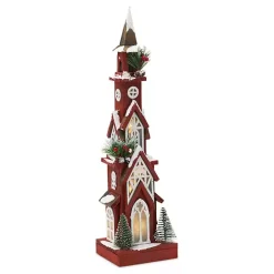 Rustic Red Christmastime Church Statue, 24 in.
