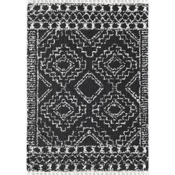 Sable Black and White Moon Accent Rug, 2x8