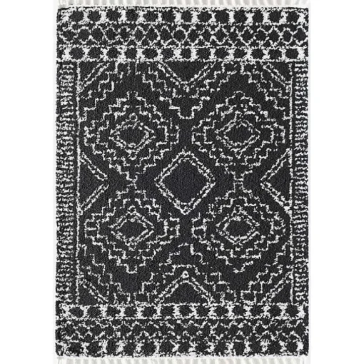 Sable Black and White Moon Accent Rug, 2x8