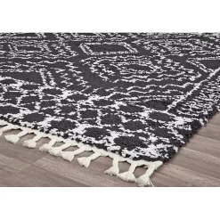 Sable Black and White Moon Accent Rug, 2x8