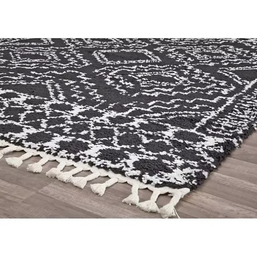 Sable Black and White Moon Accent Rug, 2x8