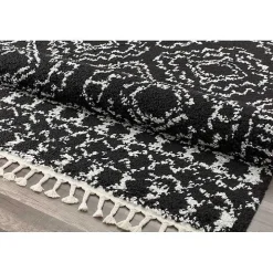 Sable Black and White Moon Accent Rug, 2x8