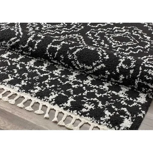 Sable Black and White Moon Accent Rug, 2x8