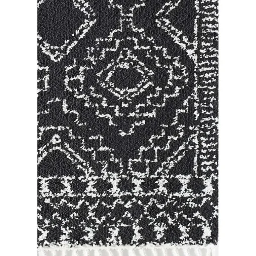 Sable Black and White Moon Accent Rug, 2x8