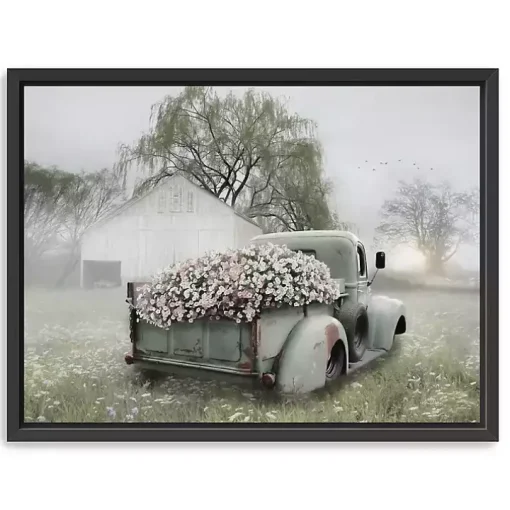 Sage Flower Truck Framed Canvas Print, 42x32 in.
