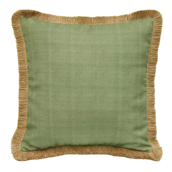 Sage Textured Jute Trim Outdoor Pillow