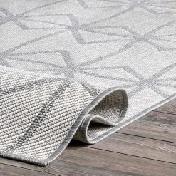Sanford Light Gray Geometric Outdoor Rug, 8x10