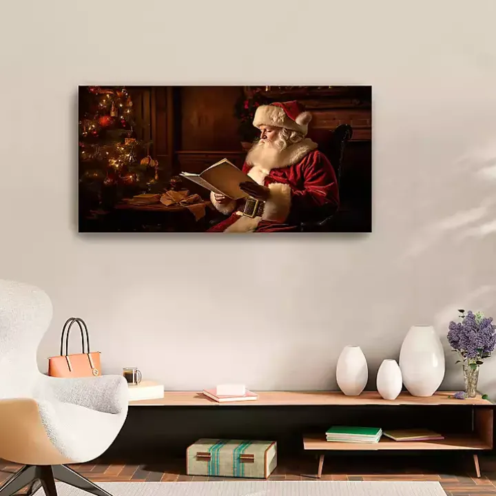 Santa and List Canvas Art Print
