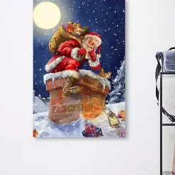 Santa at Chimney with Moon Canvas Art Print