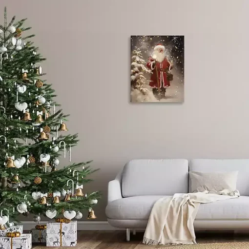 Santa in Snowy Night Canvas Art Print