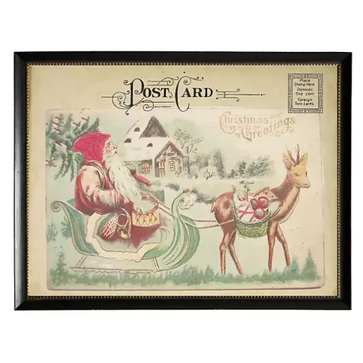 Santa Sleigh Post Card Christmas Art Print