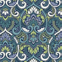 Sapphire Aurora Damask Luxe Outdoor Seat Cushion