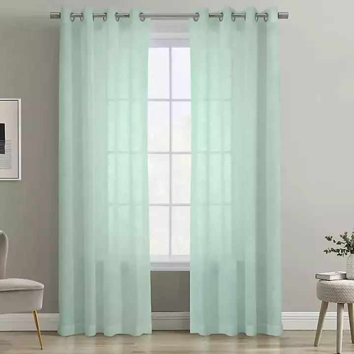 Seafoam Green Boucle Sheer Curtain Panel, 95 in.