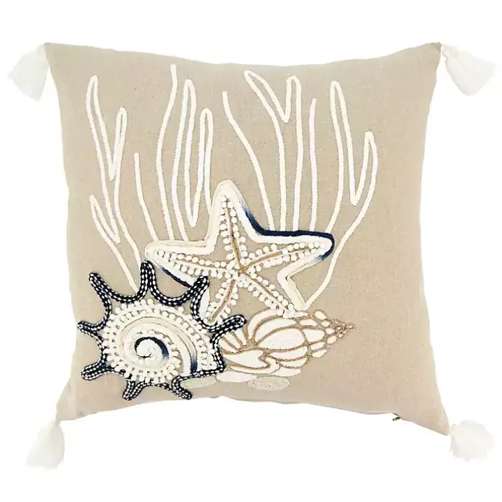 Seashore Treasures Embroidered Throw Pillow