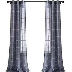 Sheer Navy Striped Curtain Panel Set, 95 in.