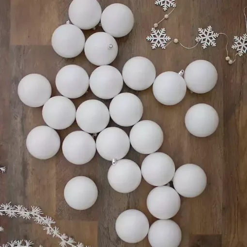 Shiny White Shatterproof Ball Ornaments, Set of 60