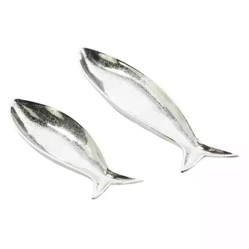 Silver Aluminum Metallic Fish Trays, Set of 2
