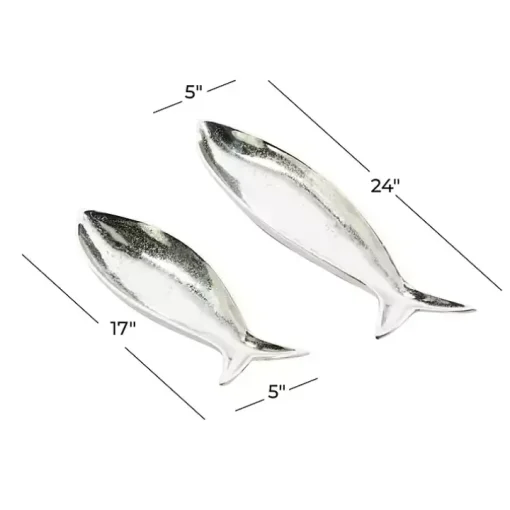 Silver Aluminum Metallic Fish Trays, Set of 2