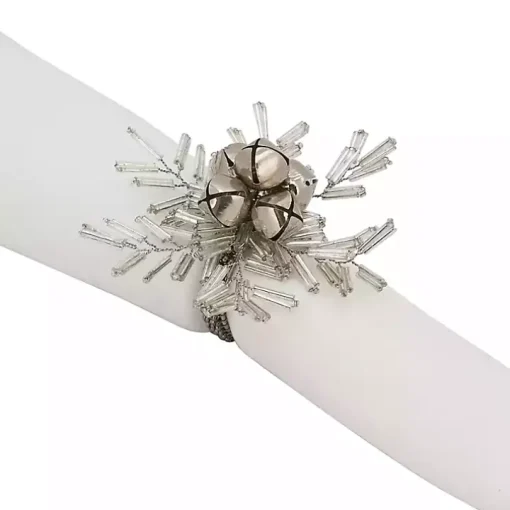 Silver Bells and Holly Napkin Rings, Set of 4