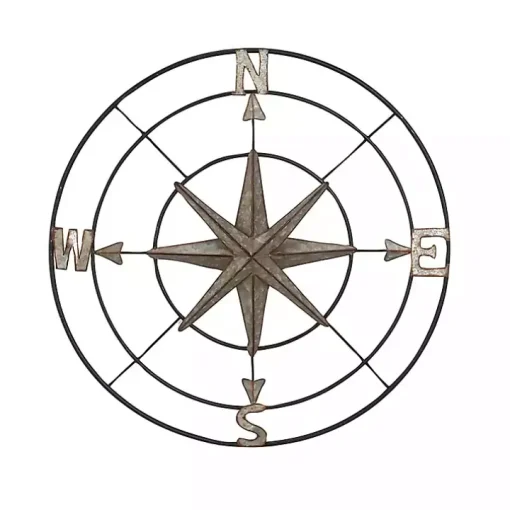 Silver Compass Rose Outdoor Plaque