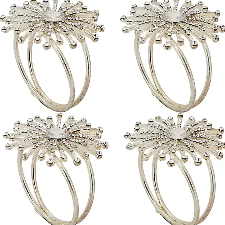 Silver Glitter Starburst 4-pc. Napkin Ring Set