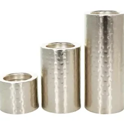 Silver Hammered Metal Candle Holders, Set of 3
